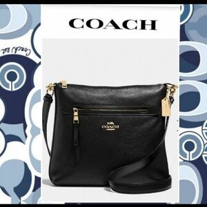 COACH MAE Pebbled Black Leather Gold Hardware Crossbody shoulder bag Purse